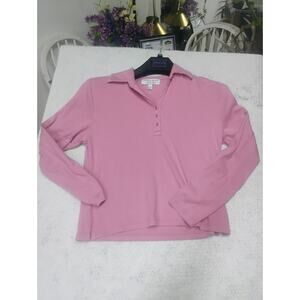 Vintage Stretch Henley Pink Knit Polo Shirt Womens XL Long Sleeve Y2k Preppy 90